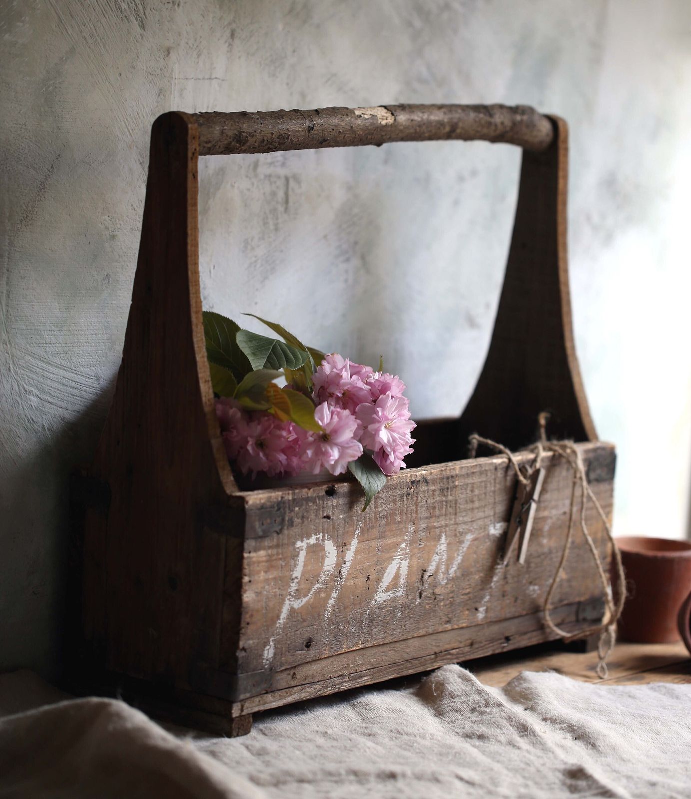 Antique Wooden Plant Carrier Garden Trug Flower Basket photo vintage