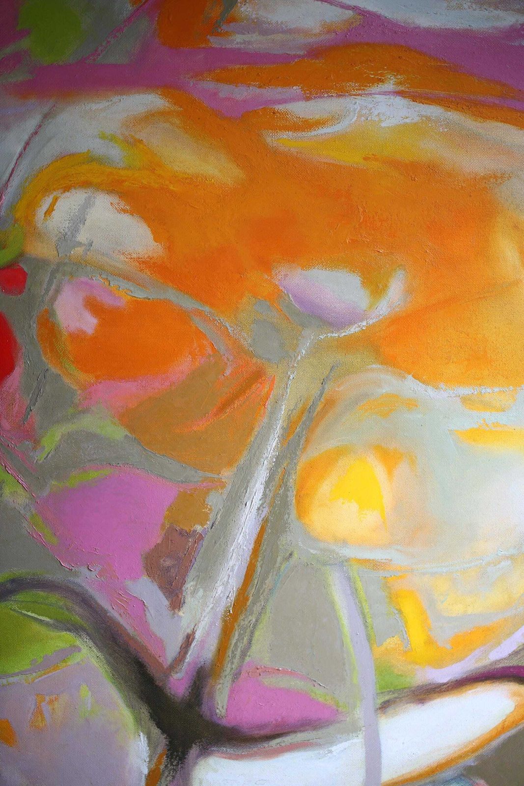 Large French Abstract Floral Oil Painting Canvas Art Flowers Framed Still Life Christian Leo photo vinterior