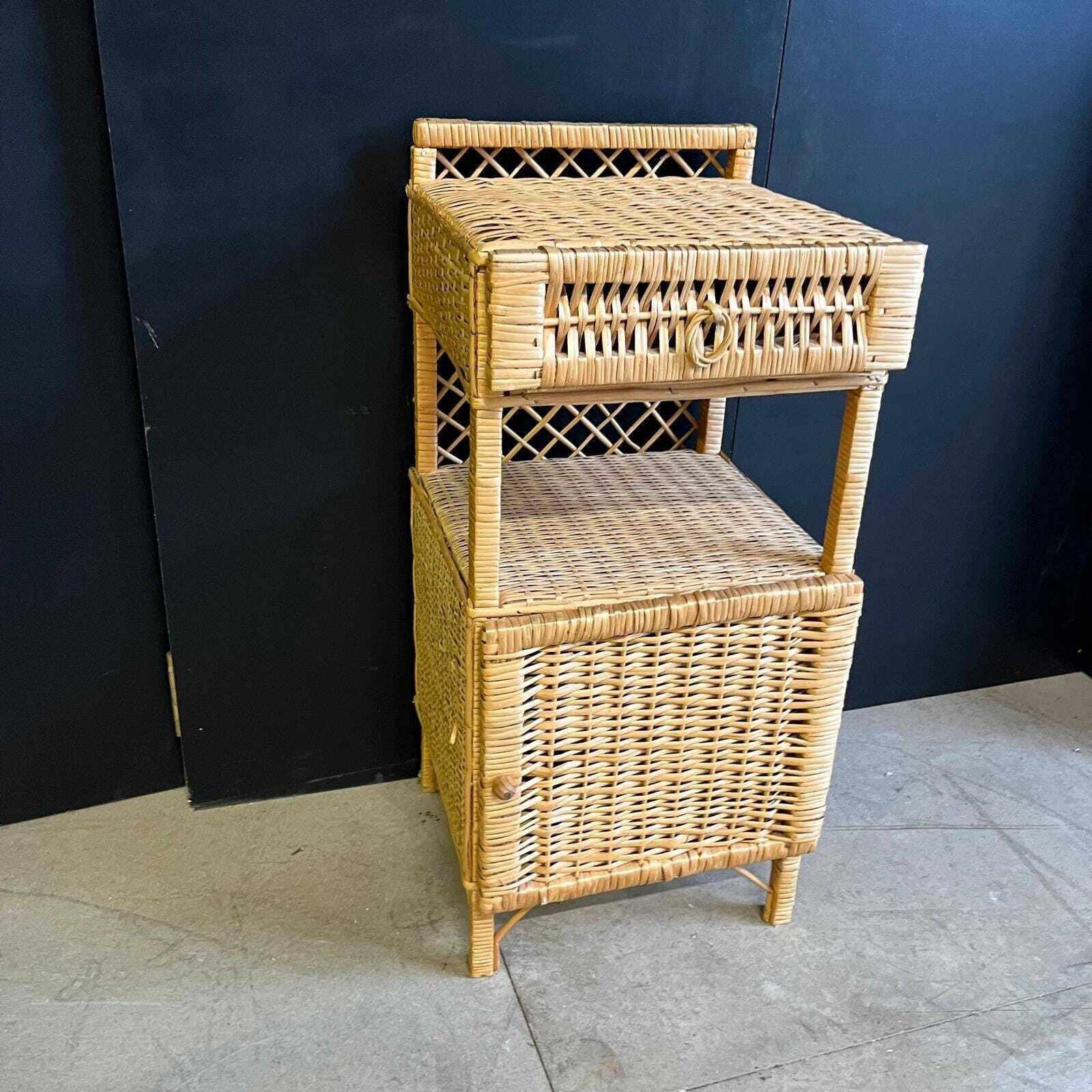 Wicker Bedside Table With Drawer, Shelf And Cupboard Space photo for sale