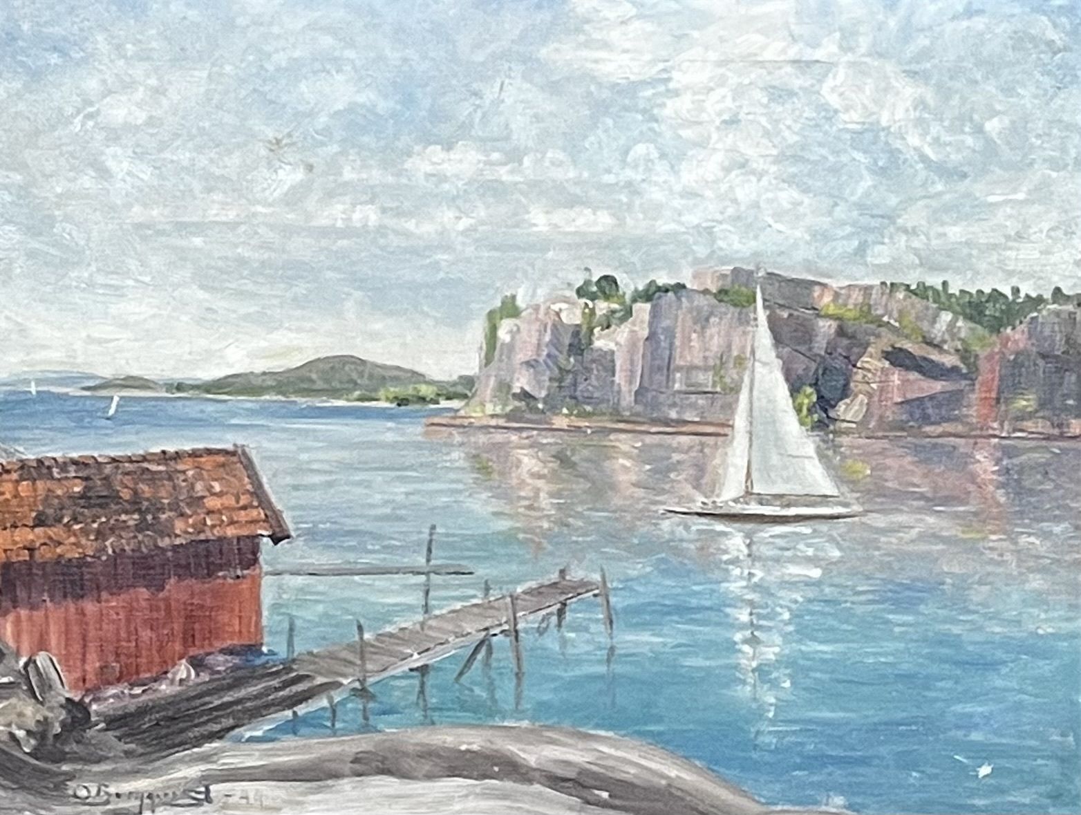 photo for sale Evening Light Seascape, 1944, Swedish Artist O Bergqvist,  Oil Painting On Streched Canvas