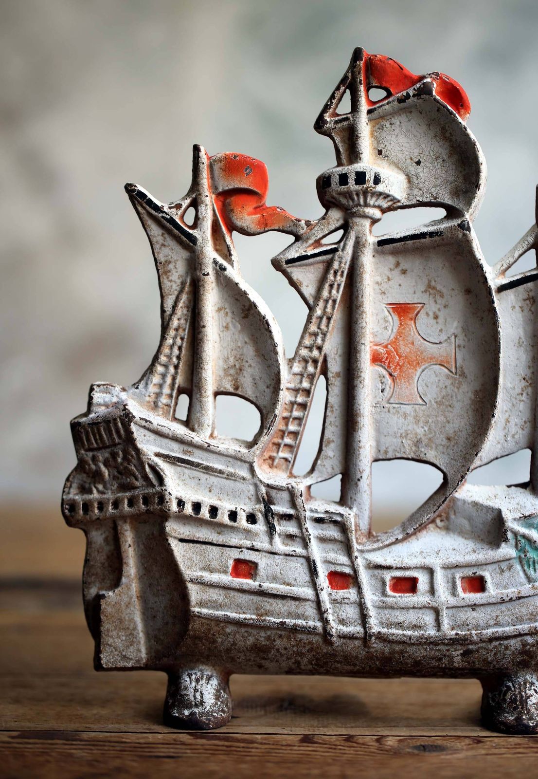 Antique French Sailing Ship Door Stop Nautical Theme Decor Boat Cast Iron Doorstop photo for sale