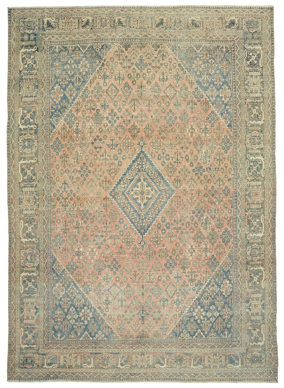 Handmade Beige Vintage Large Area Rug 263 Cm X 381 Cm