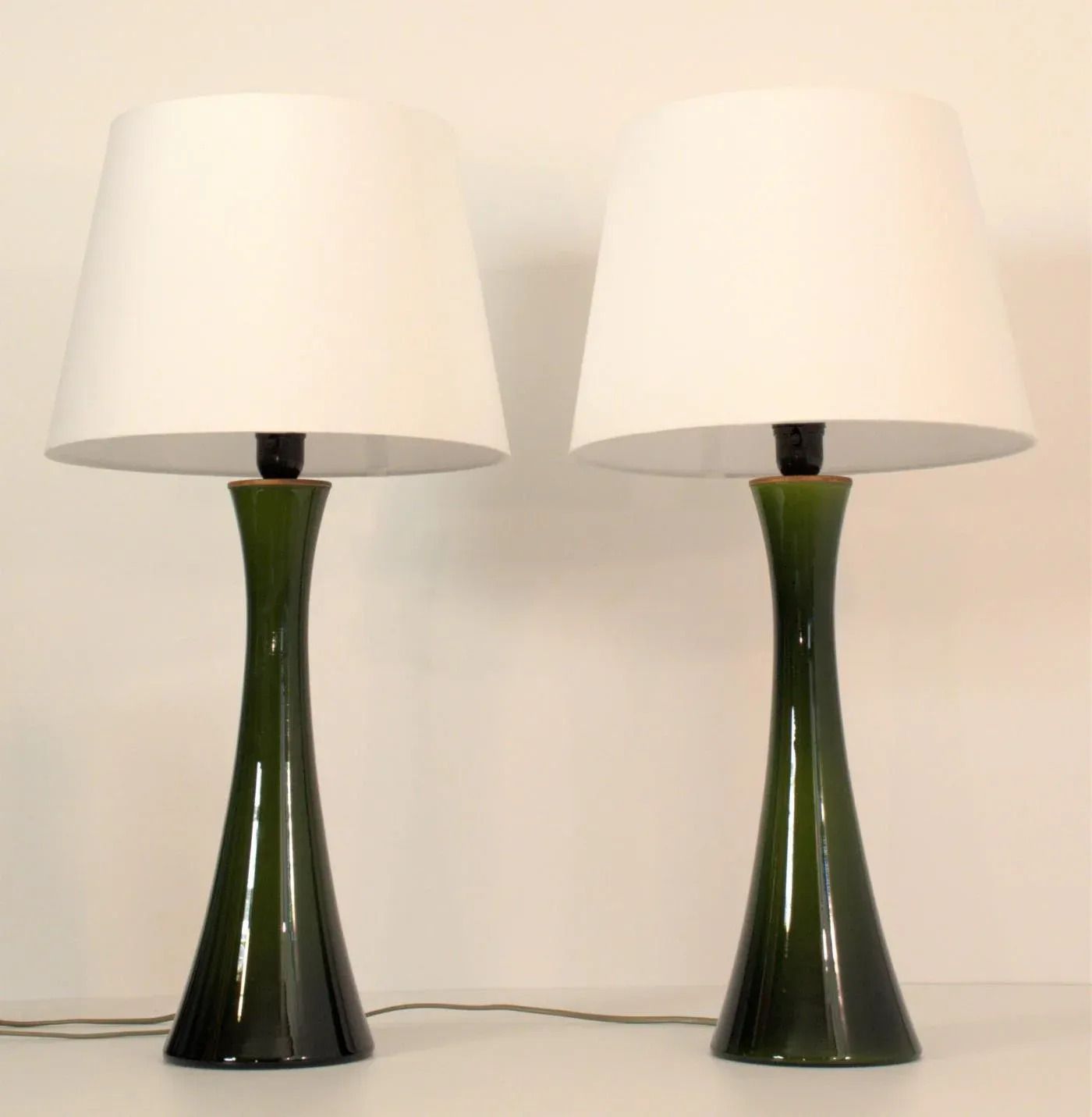 Modern Swedish Olivegreen Glass Table Lamps By Bernt Nordstedt For Bergboms, Set Of 2 photo for sale