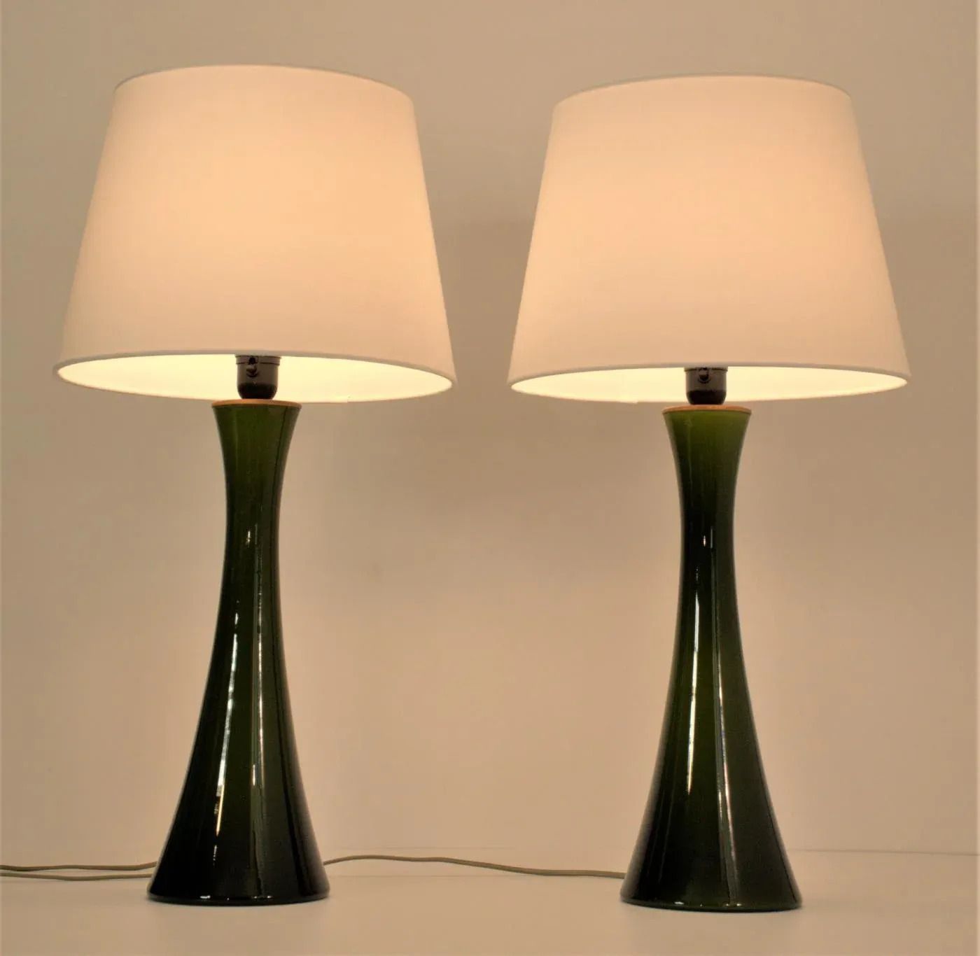 Modern Swedish Olivegreen Glass Table Lamps By Bernt Nordstedt For Bergboms, Set Of 2