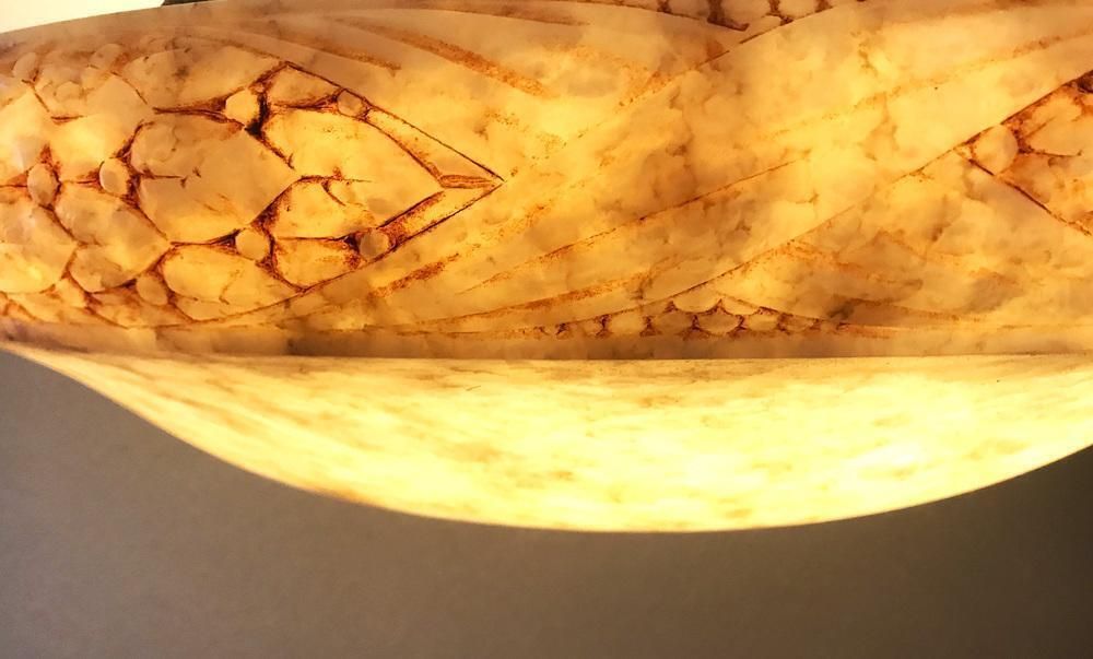 Large Art Nouveau Swedish Grace Carved Alabaster Pendant, 1920s photo vintage