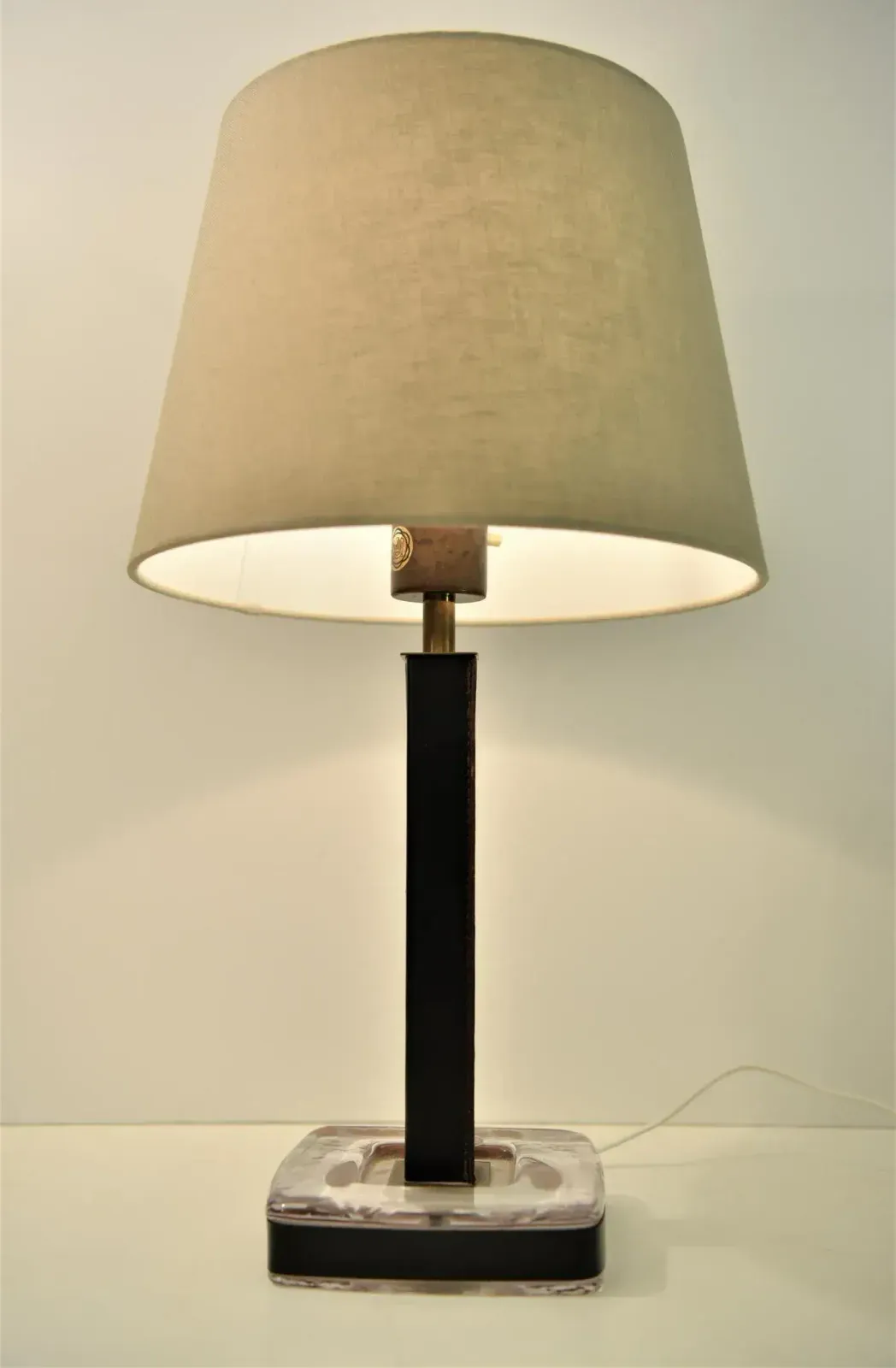 photo for sale Glass, Leather And Brass Table Lamps By Uppsala Armaturfabrik, Set Of 2