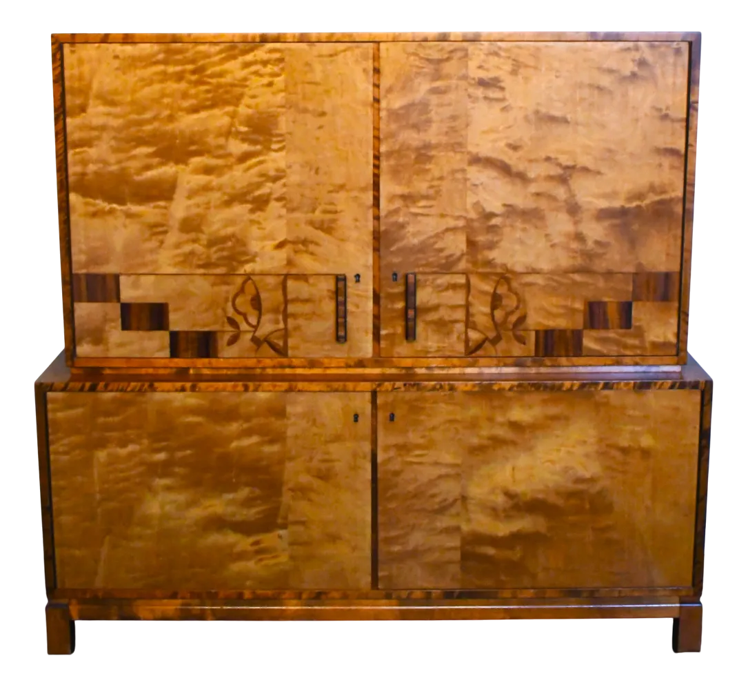 Swedish Grace Flamed Birch And Maccasar Intarsia Cabinet Attributed To Smf For Bodafors, 1930s