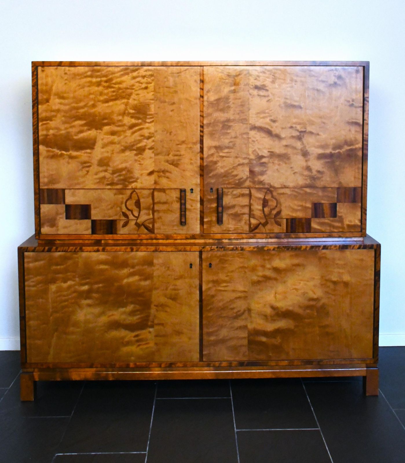 Swedish Grace Flamed Birch And Maccasar Intarsia Cabinet Attributed To Smf For Bodafors, 1930s photo buy