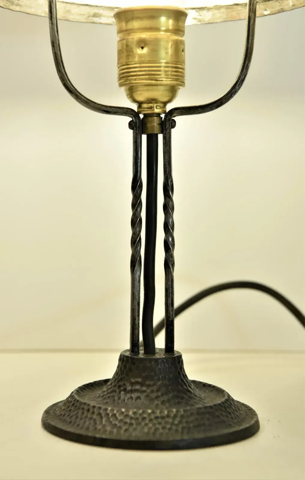 Art Nouveau Wrought Iron And Glass Table Lamp Jugendstil, Sweden, 1920s photo vinterior