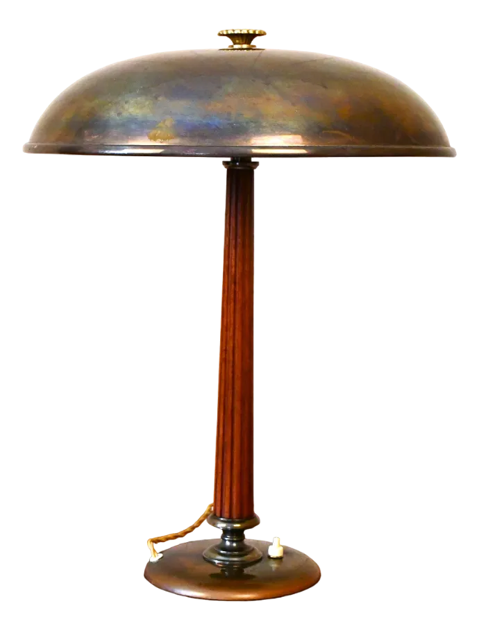 Swedish Brass And Oak Table Lamp By Erik Tidstrand For Nordiska Kompaniet, 1940s
