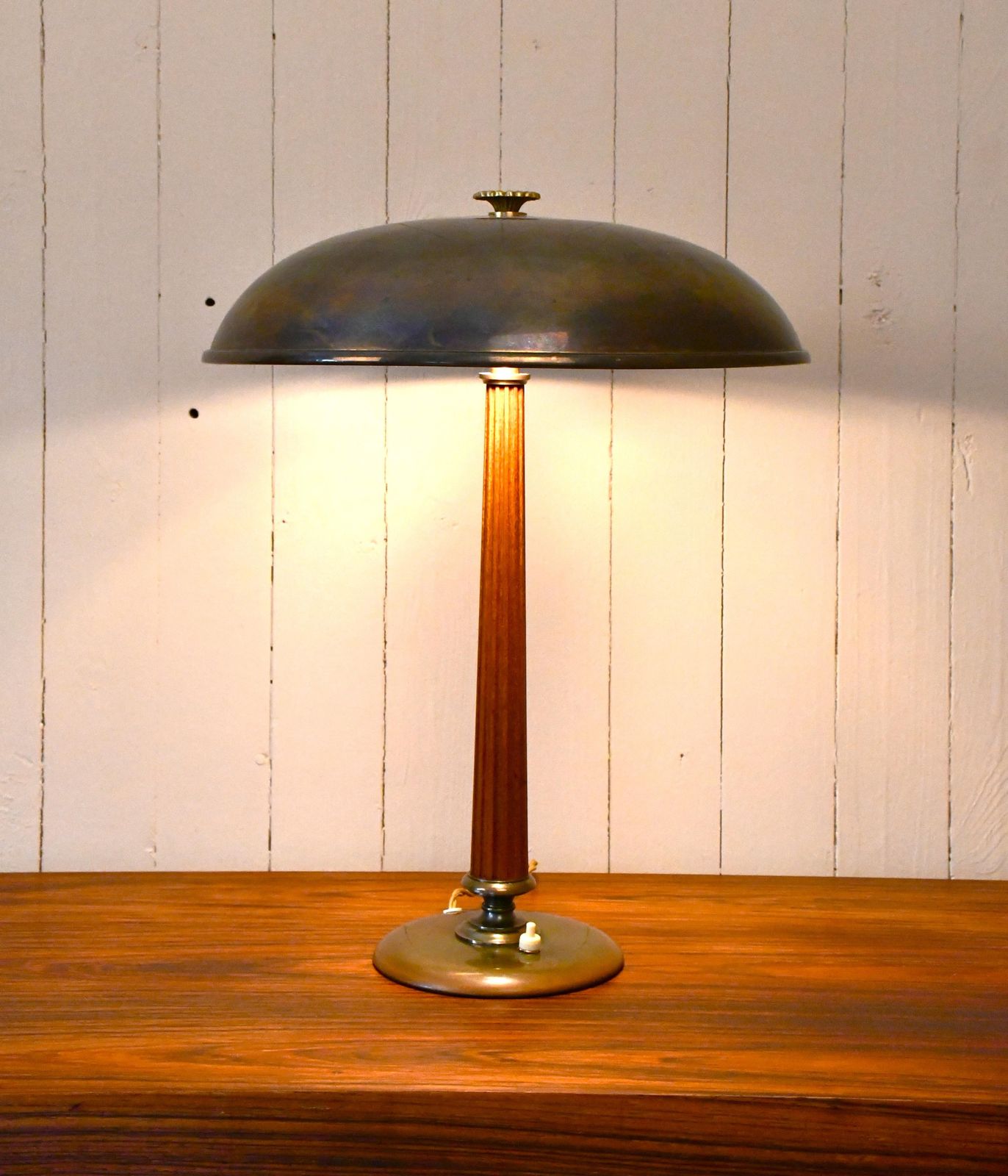 Swedish Brass And Oak Table Lamp By Erik Tidstrand For Nordiska Kompaniet, 1940s photo furniture