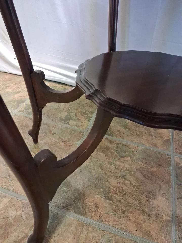 Antique Mahogany Two Tier Occasional Table With Scalloped Edge Top photo buy