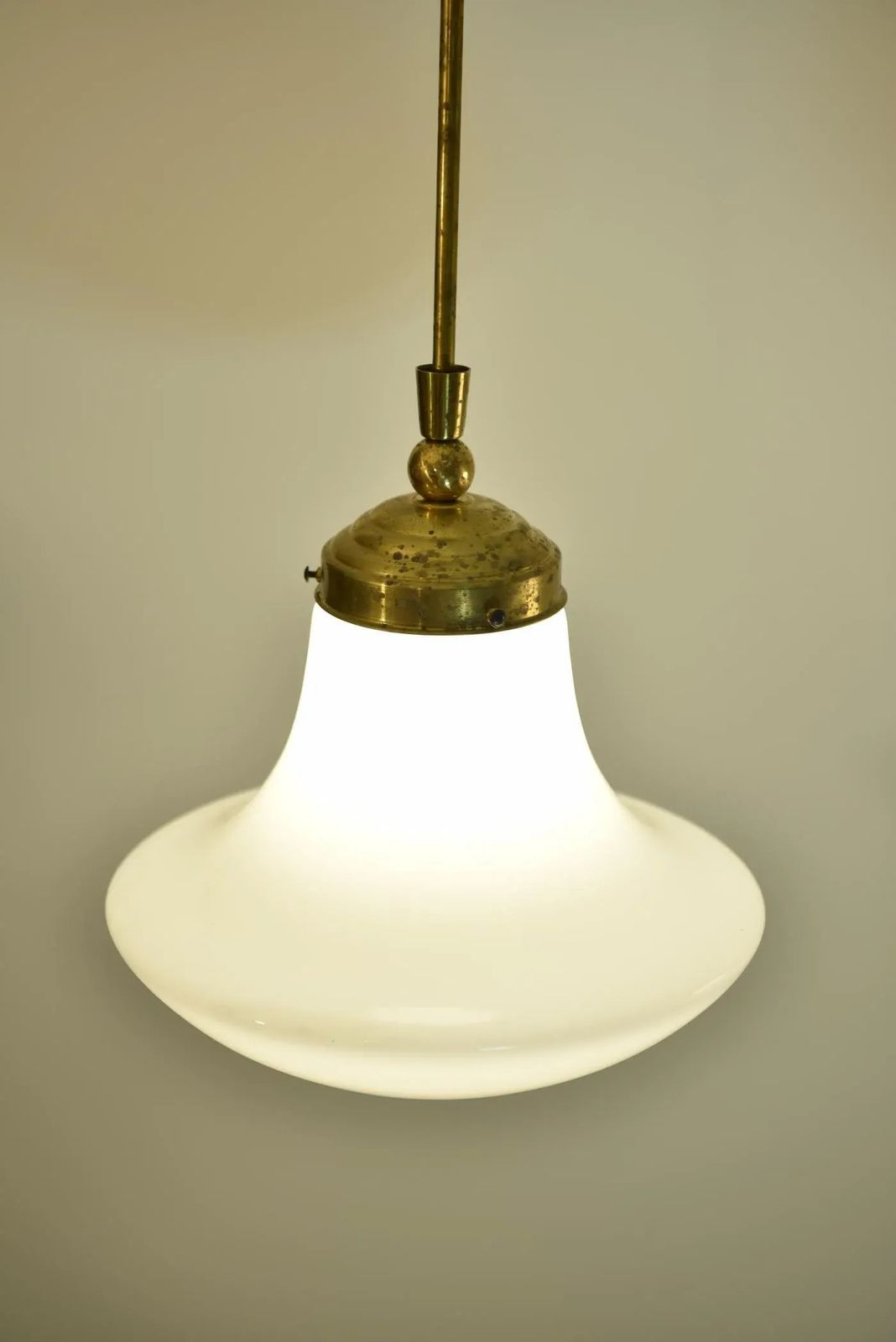 Swedish Grace Art Nouveau Opal White Glass And Brass Pendant Lamp, 1920s photo Lighting