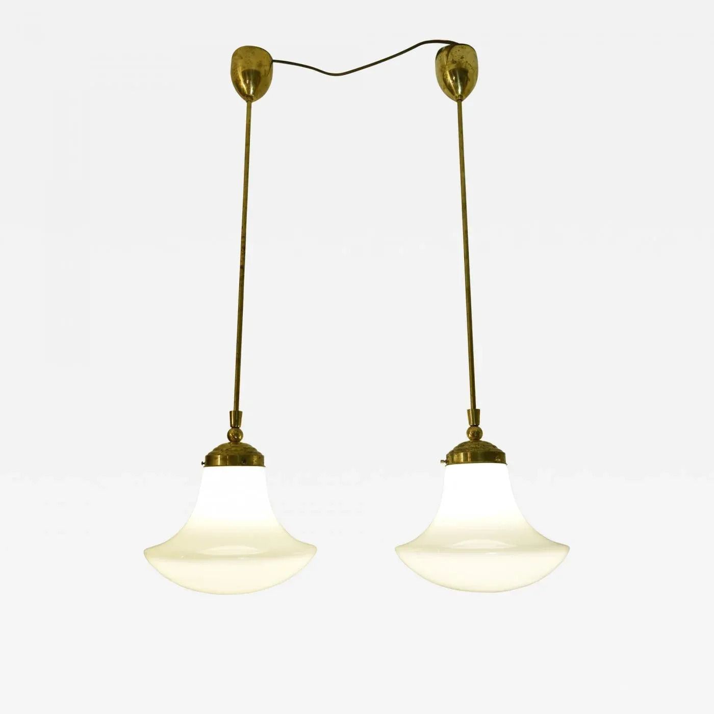Swedish Grace Art Nouveau Opal White Glass And Brass Pendant Lamp, 1920s photo buy