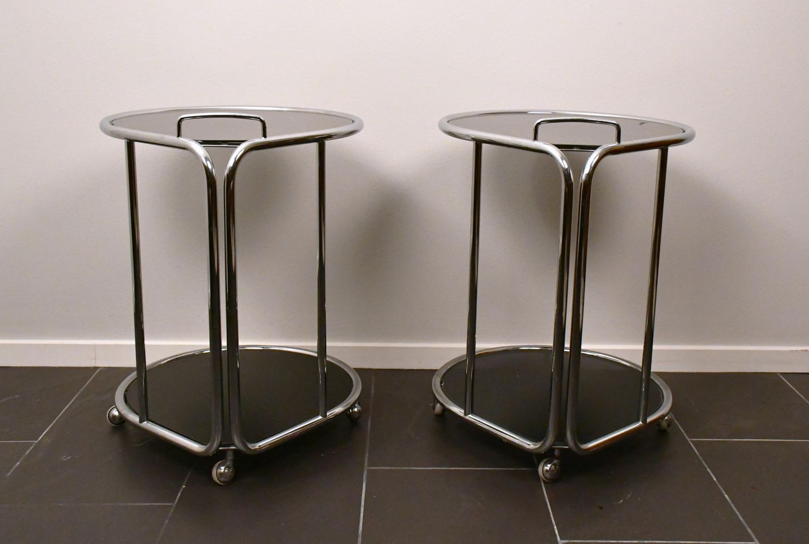 Vintage Swedish Chrome Steel And Glass Bedside Tables From Dux, 1990s, Set Of 2 photo for sale