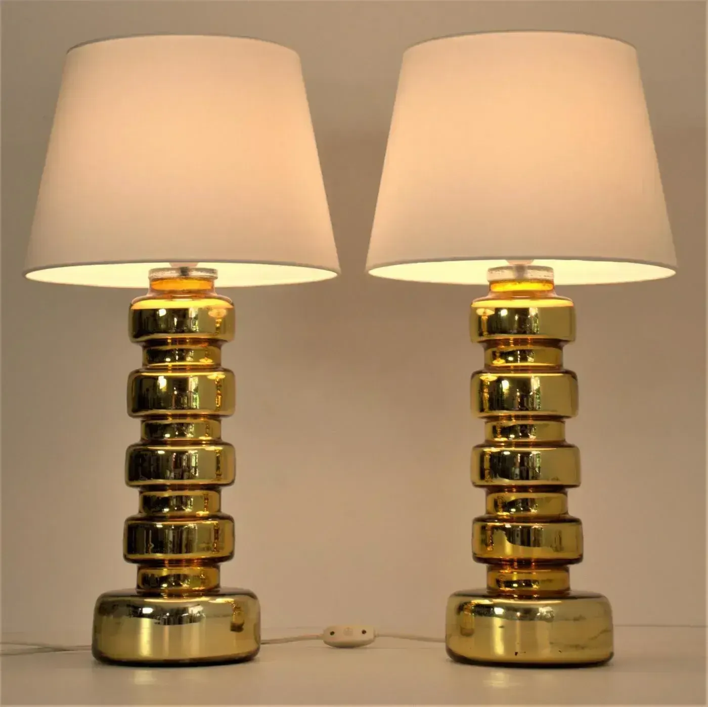 Large Golden Mercury Glass Table Lamps By Gustav Leek For Flygsfors, 1960s, Set Of 2 photo furniture