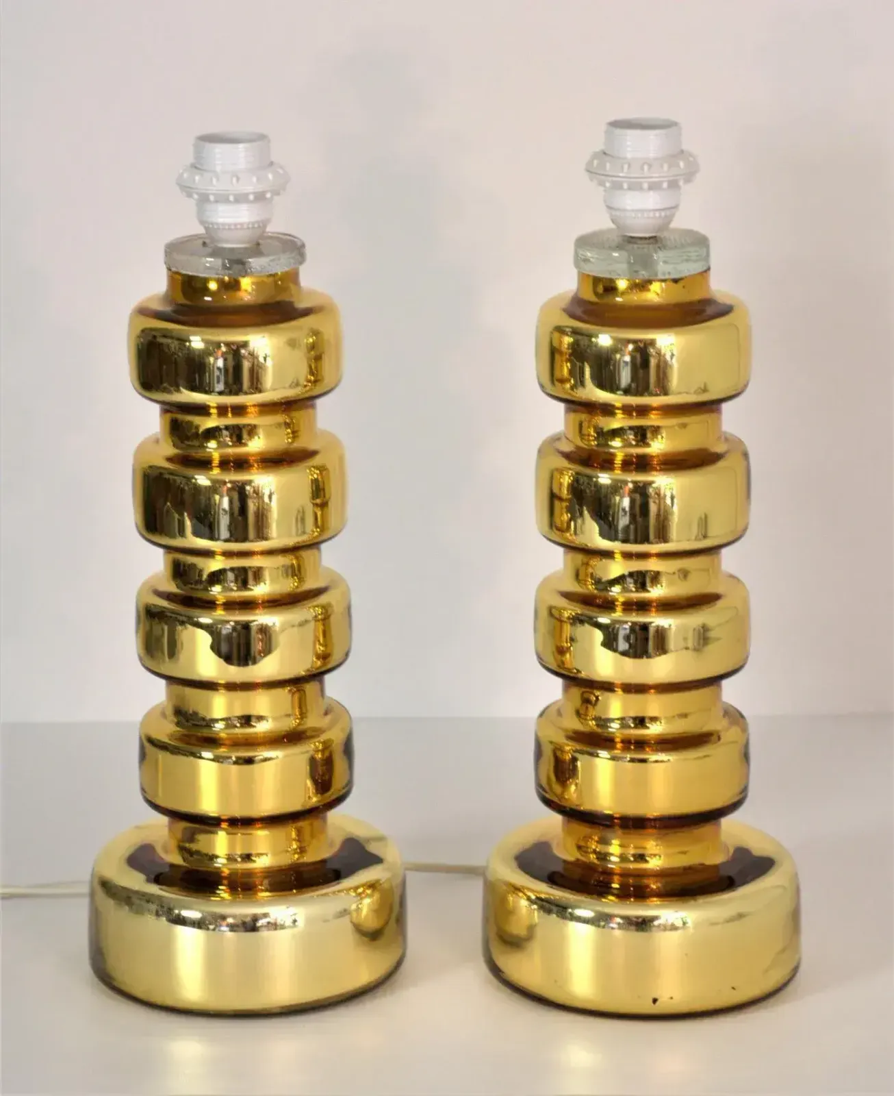 Large Golden Mercury Glass Table Lamps By Gustav Leek For Flygsfors, 1960s, Set Of 2 photo buy