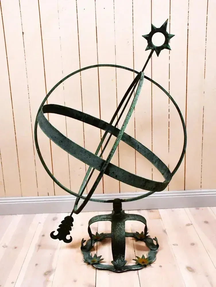 Large Swedish Garden Wrought Copper Sundial, 1950s photo Garden Decor