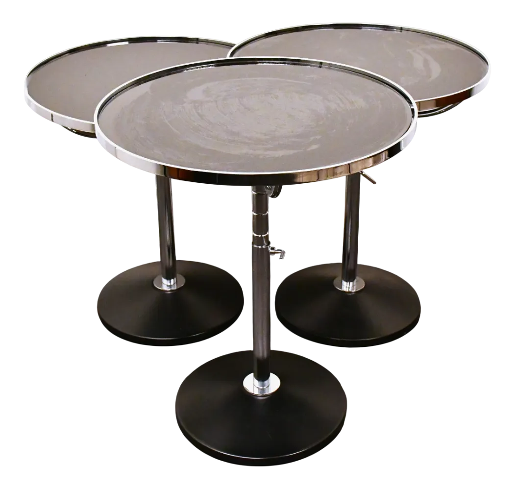 Swedish Adjustable Glass And Chrome Steel Side Table Model Pronto From Dux, 1990s, Set Of 3