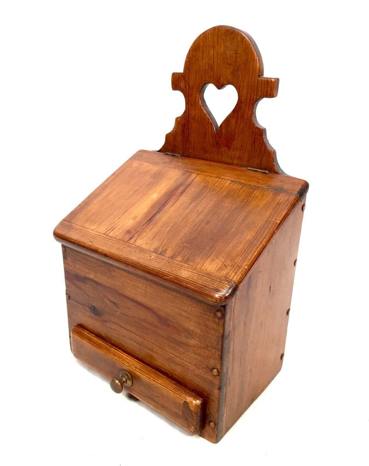 Antique Arts And Crafts Wooden Pine Salt / Candle Box / C.1900 / Wall Hanging photo for sale