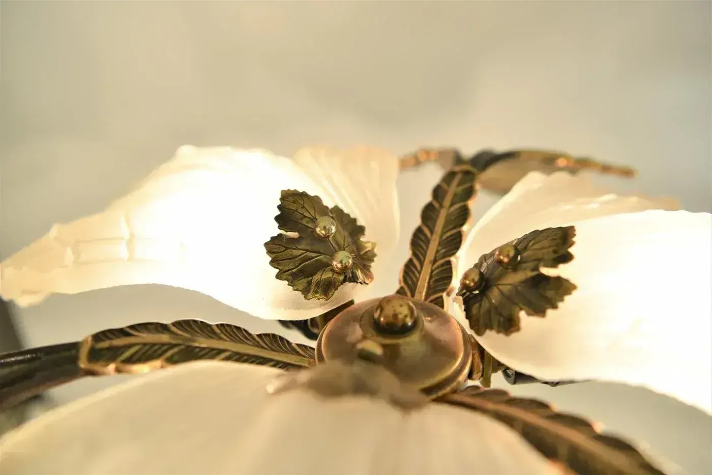 photo for sale Art Nouveau Bronze And Frosted Glass Table Lamp, 1950s