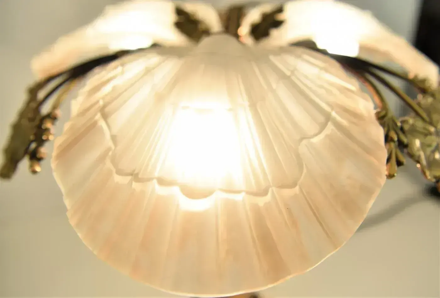 Lighting Art Nouveau Bronze And Frosted Glass Table Lamp, 1950s photo