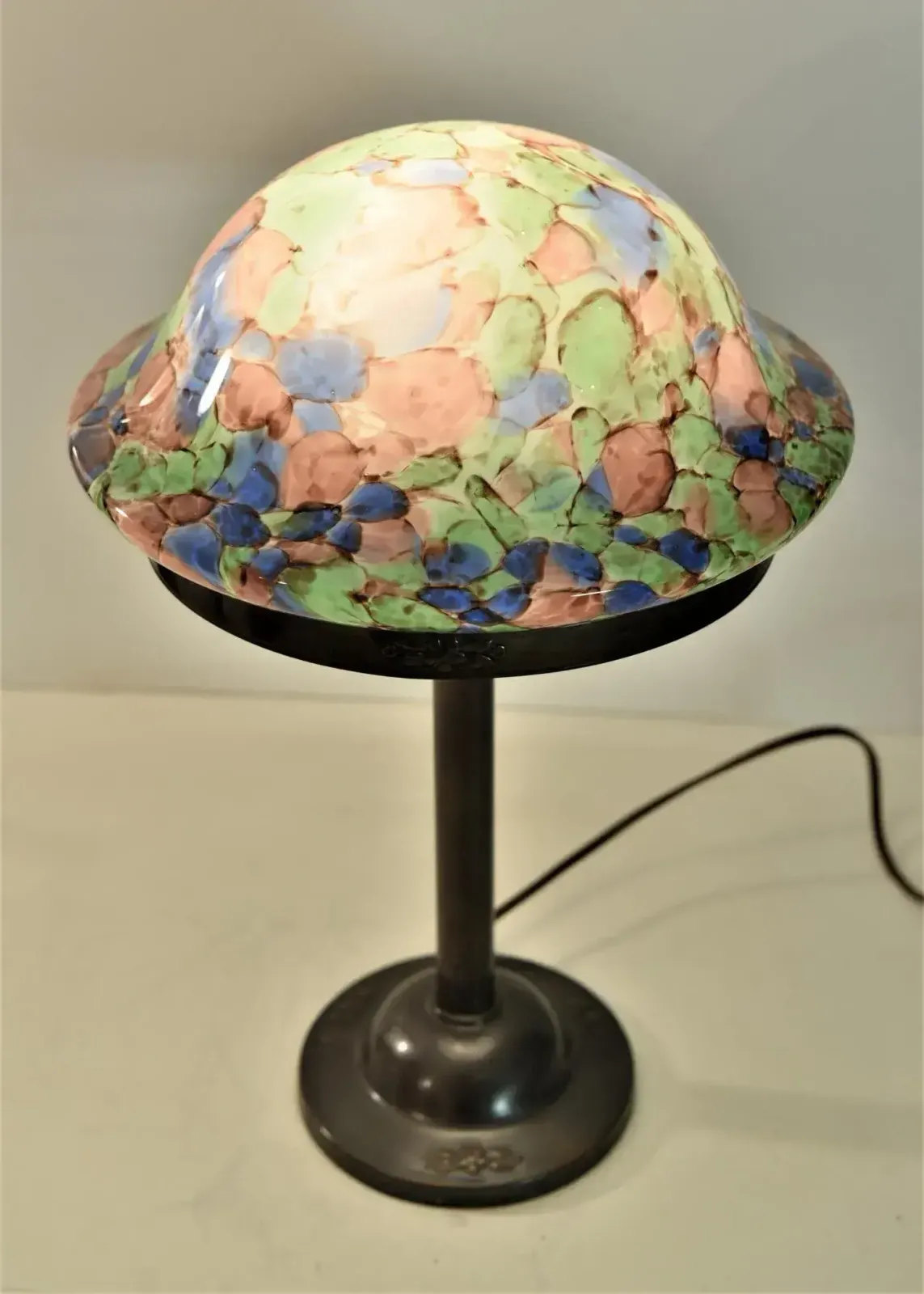 Swedish Grace Copper And Glass Table Lamp, Sweden, 1920s photo for sale