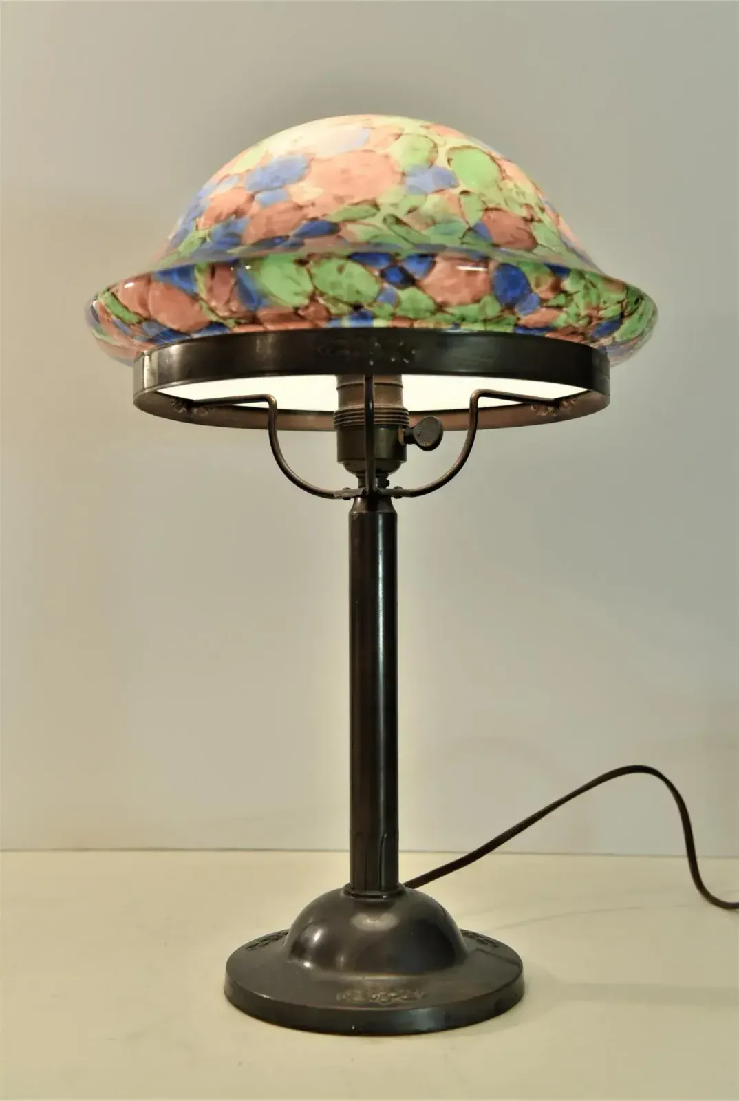 Swedish Grace Copper And Glass Table Lamp, Sweden, 1920s photo Lighting