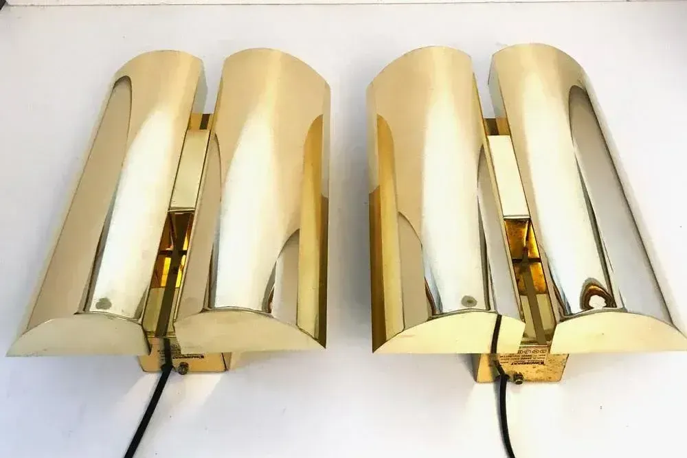 Swedish Brass Sconces From Fagerhult Belysning, 1980s, Set Of 2 photo vintage