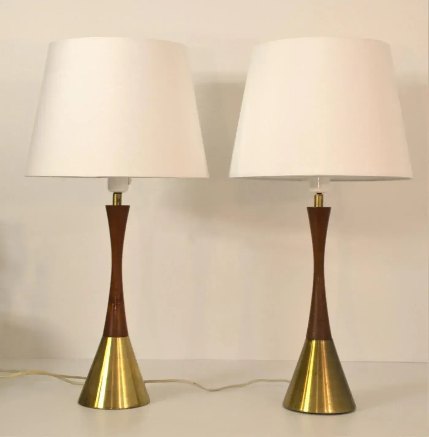 Modern Swedish Teak And Brass Table Lamps, Made In Denmark For Bergboms, Set Of 2 photo vinterior