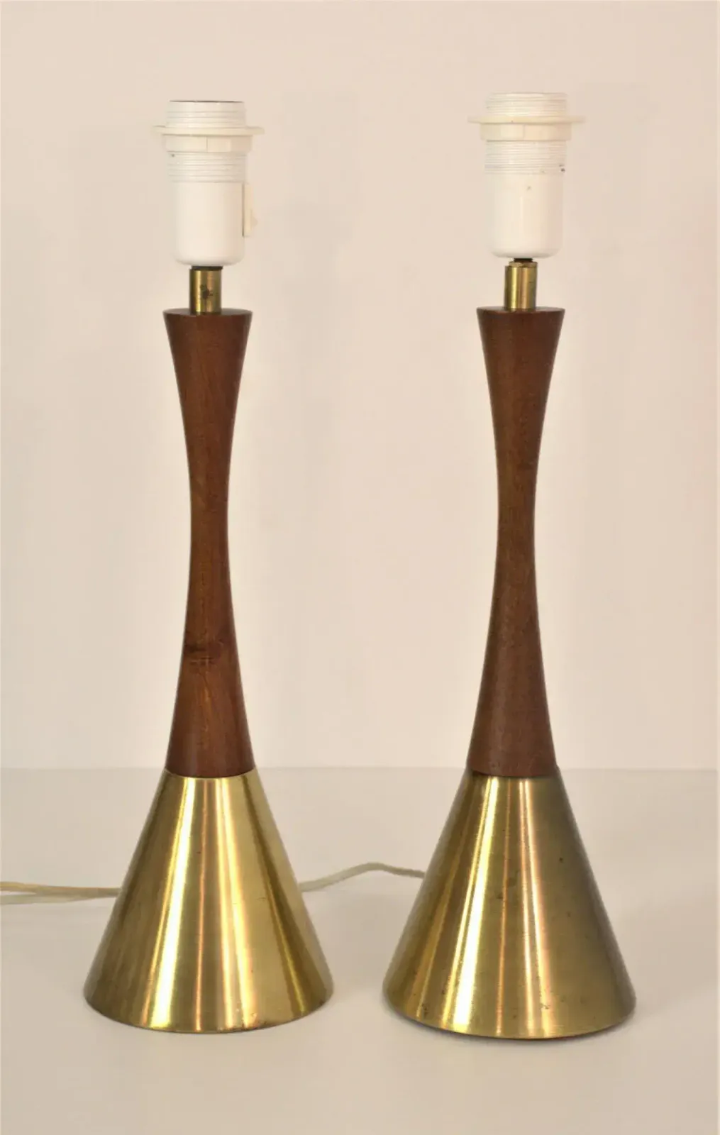 Modern Swedish Teak And Brass Table Lamps, Made In Denmark For Bergboms, Set Of 2 photo vintage