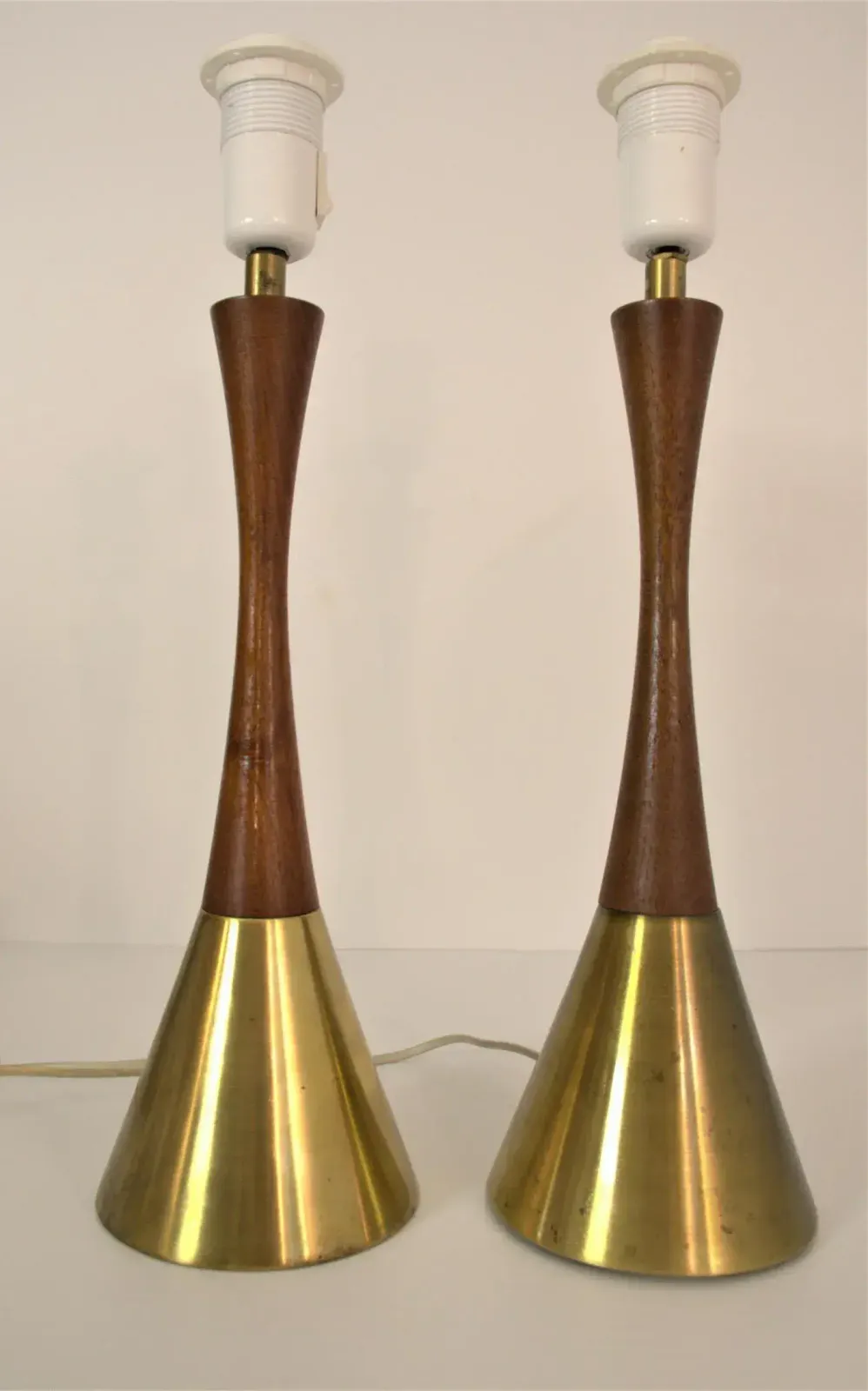 photo for sale Modern Swedish Teak And Brass Table Lamps, Made In Denmark For Bergboms, Set Of 2