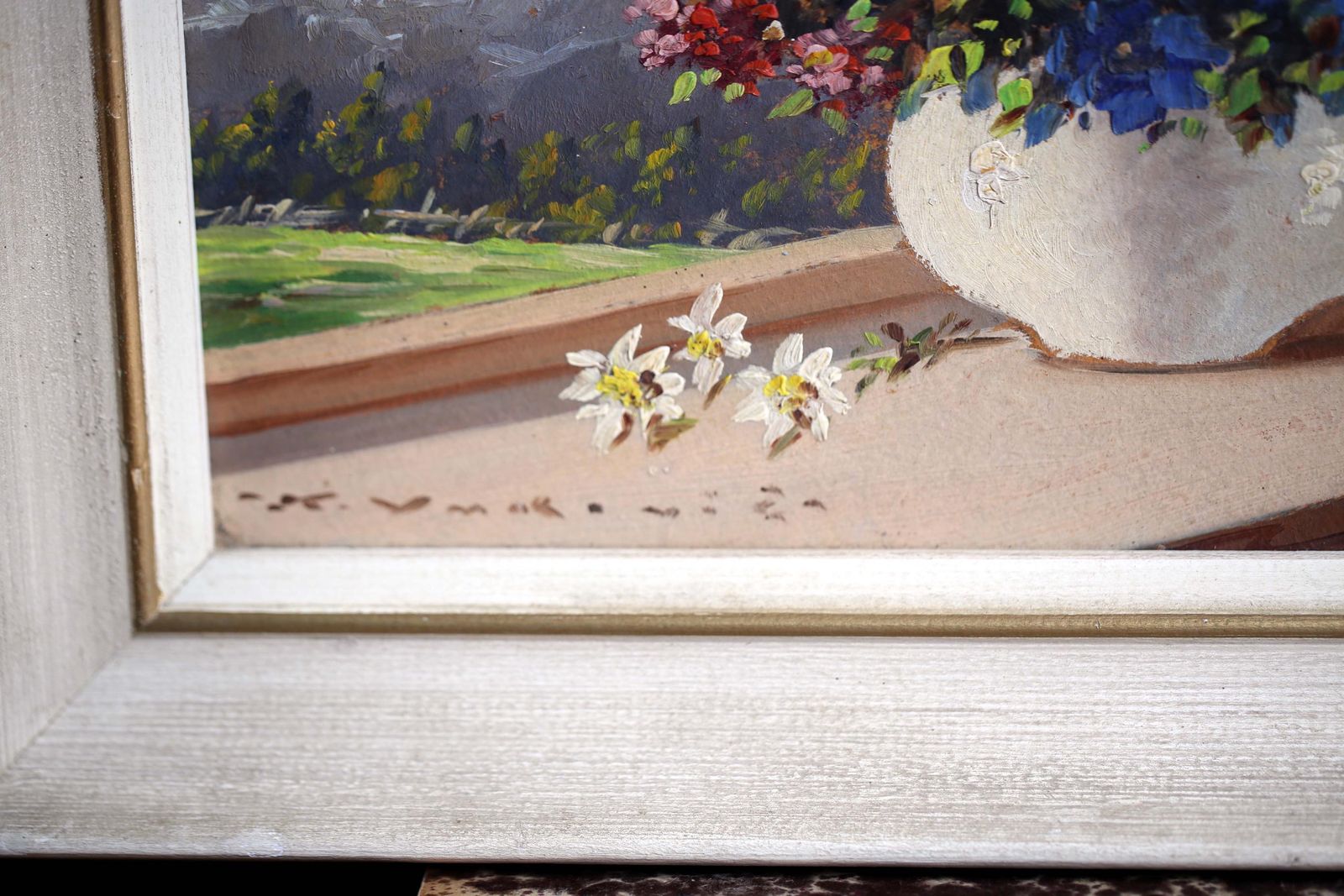 Original Vintage Oil Painting Floral Flowers Picture Still Life photo vinterior