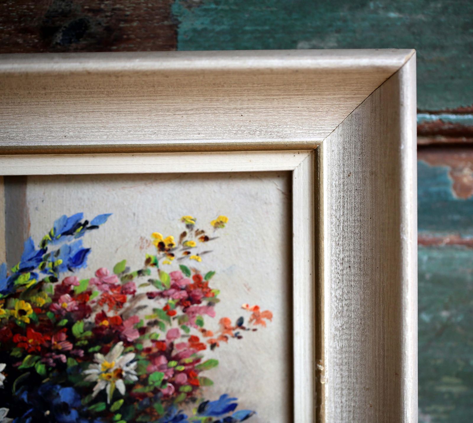 Original Vintage Oil Painting Floral Flowers Picture Still Life photo vintage
