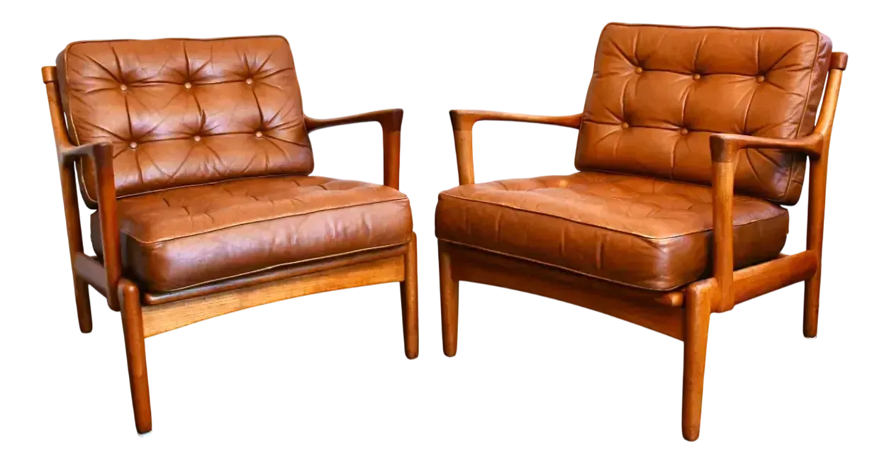 Swedish Teak And Leather Kuba Armchairs By Bertil Fridhagen For Br. Andersson, 1950s, Set Of 2