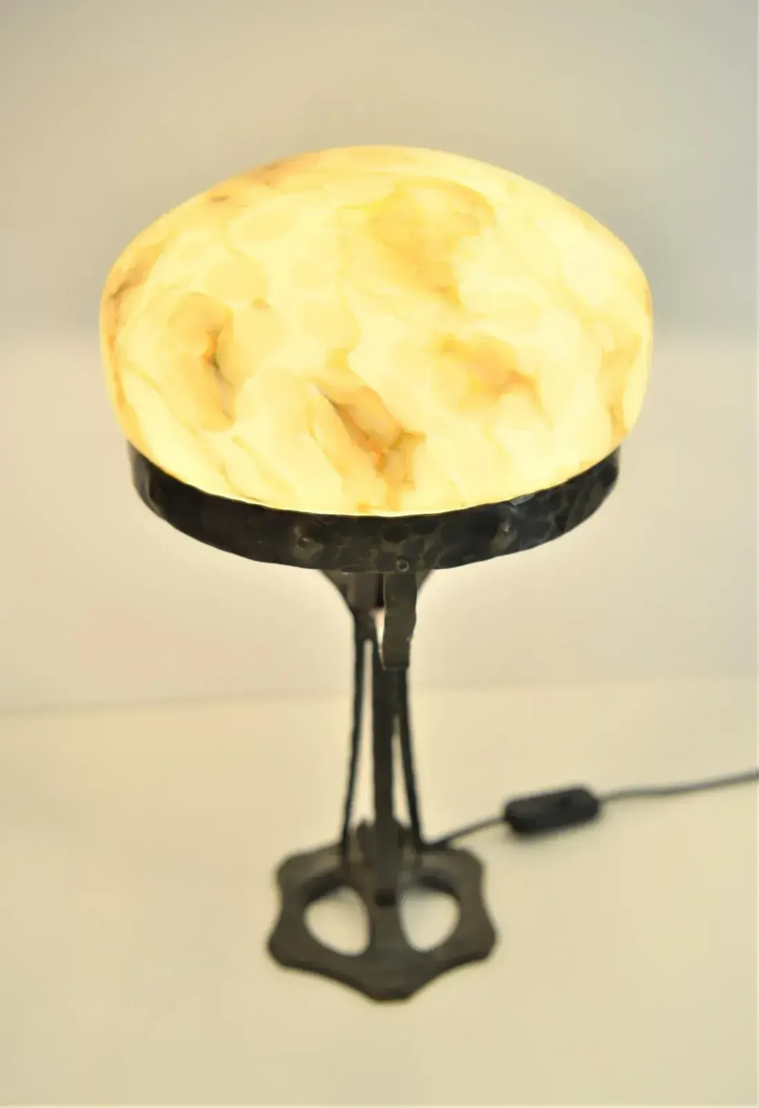 Art Nouveau Swedish Wrought Iron And Glasstable Lamp From Jugendstil, 1925 photo Lighting