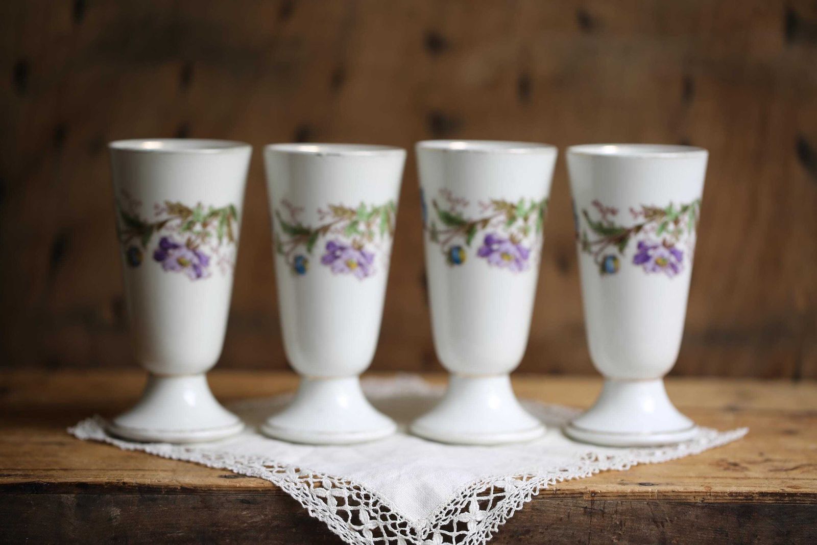 photo furniture Antique French Bistro Cups   Floral Porcelain Coffee Goblets, Set Of 4