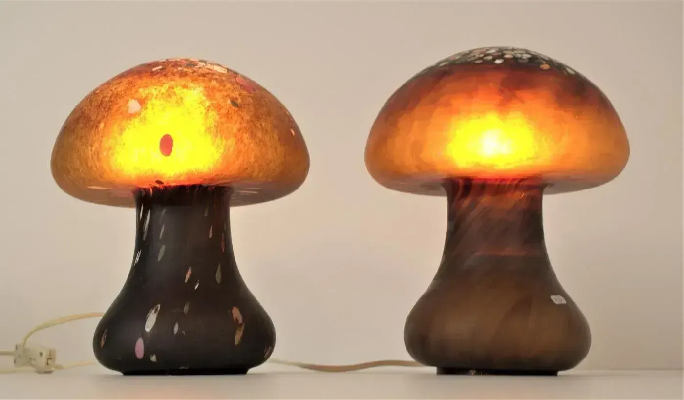 Mushroom Shaped Glass Table Lamps By Monica Backström For Kosta Boda, 1960s, Set Of 2 photo for sale