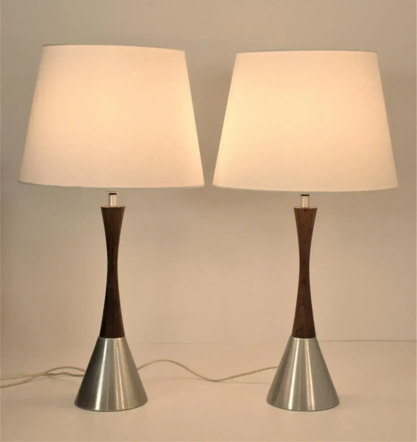Modern Swedish Brushed Aluminium And Teak Table Lamps By Bergboms, Set Of 2 photo for sale