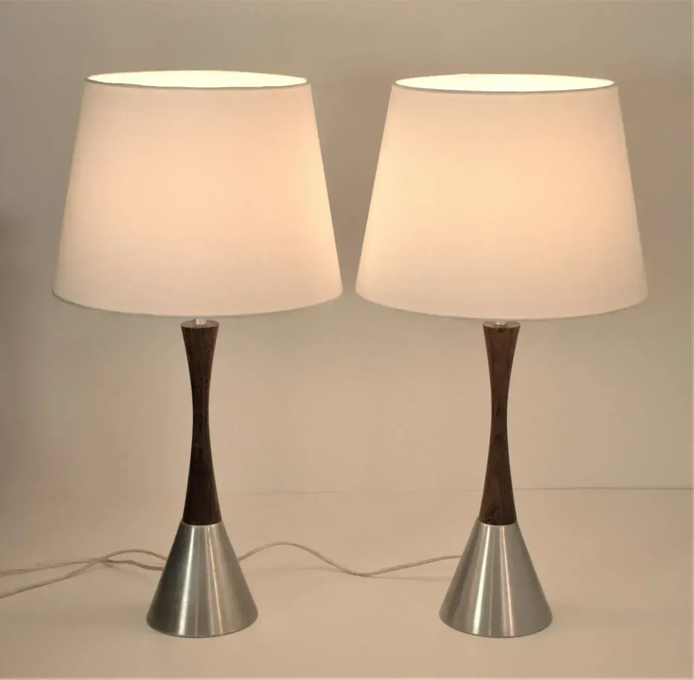 Modern Swedish Brushed Aluminium And Teak Table Lamps By Bergboms, Set Of 2 photo vinterior