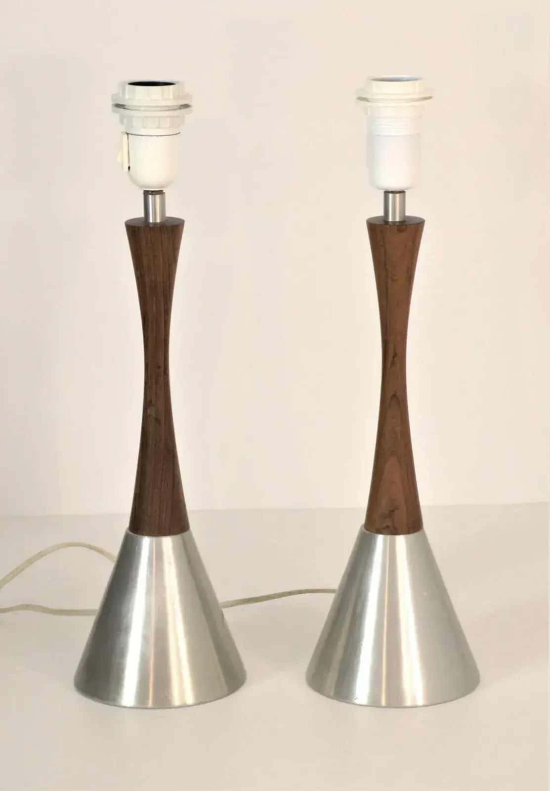 Modern Swedish Brushed Aluminium And Teak Table Lamps By Bergboms, Set Of 2 photo vintage