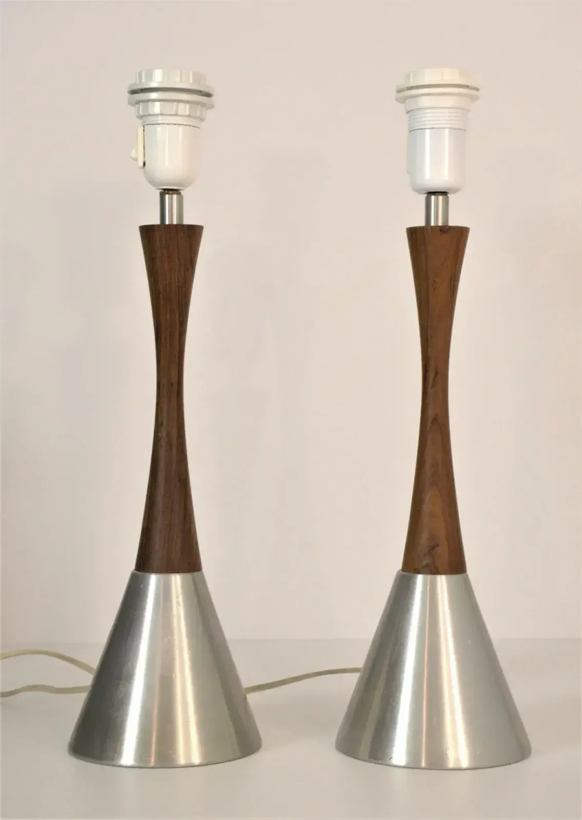 Lighting Modern Swedish Brushed Aluminium And Teak Table Lamps By Bergboms, Set Of 2 photo