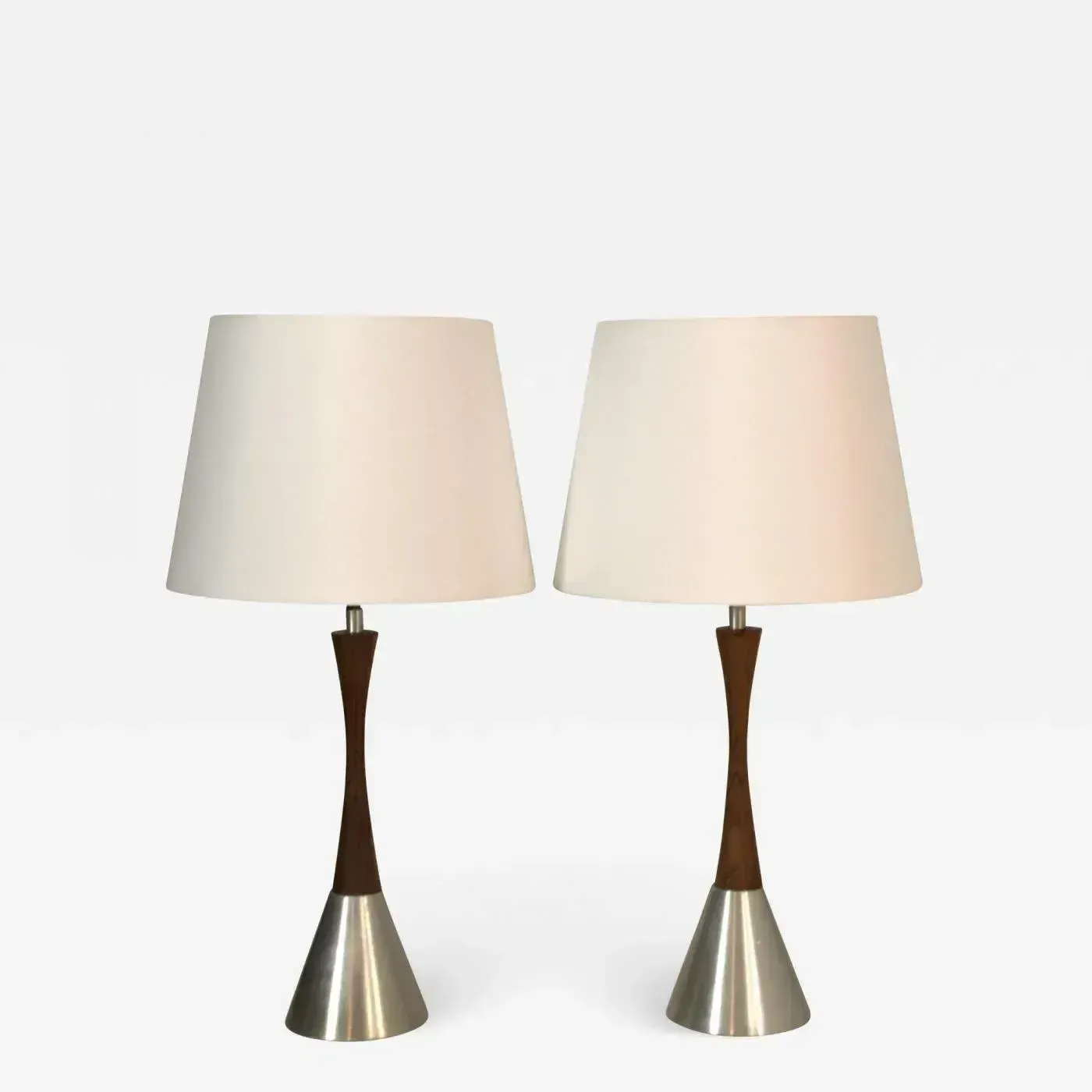 1771.0 Modern Swedish Brushed Aluminium And Teak Table Lamps By Bergboms, Set Of 2 photo