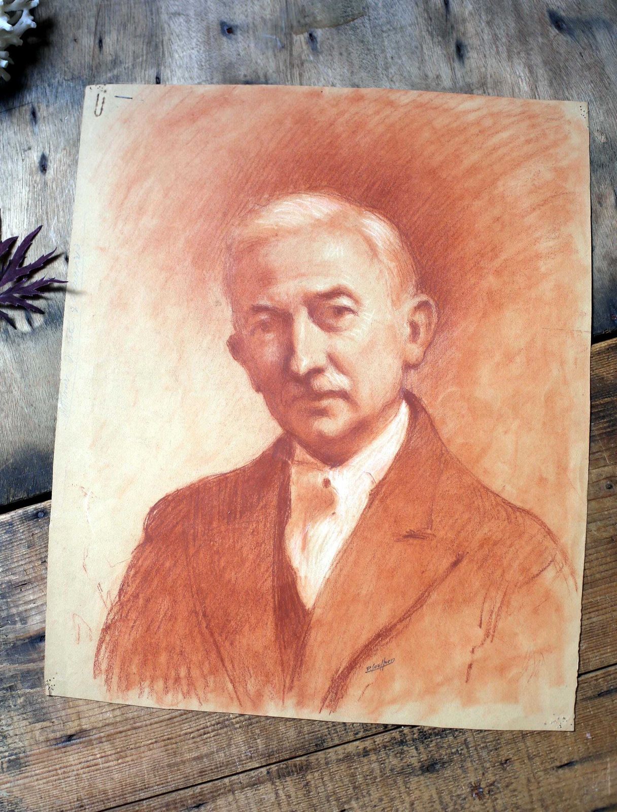 Original Antique Portrait Of A Man Drawing Antique French Pierre Souffran photo 71.0
