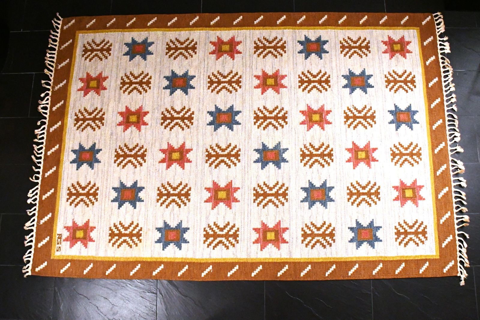 Swedish Hand Woven Röllakan Wool Rug By Anna Greta Sjöqvist, 1950s photo 1881.0