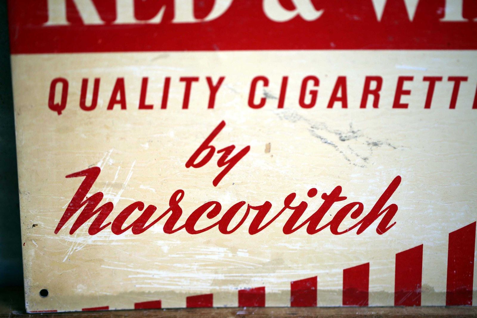 Vintage Cigarette Sign Red & White Serigraph Marcovitch Advertising Plaque photo vintage