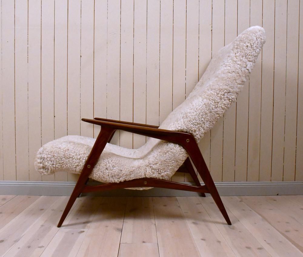 Set Of Swedish Siesta Lounge Chair With Footrest In Teak And Sheepskin From Jio Möbler, 1950s photo buy