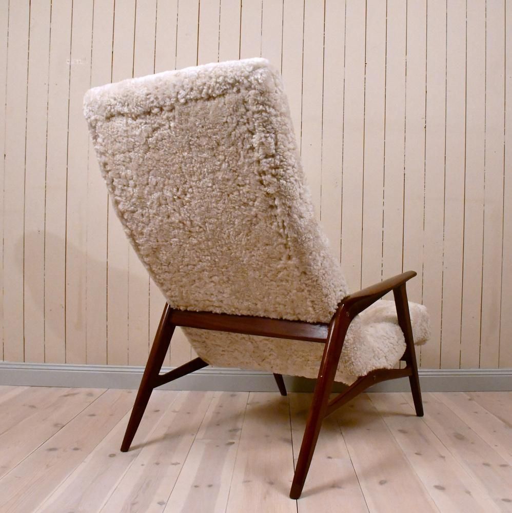 photo for sale Set Of Swedish Siesta Lounge Chair With Footrest In Teak And Sheepskin From Jio Möbler, 1950s
