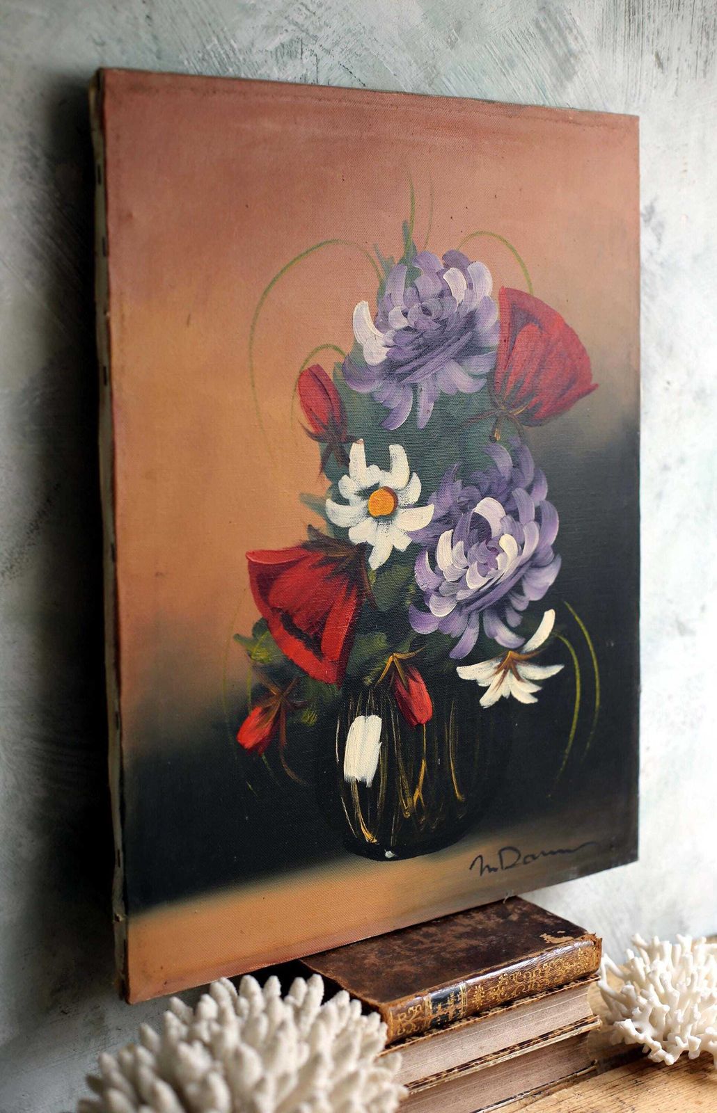 Original Oil Painting On Canvas Contemporary Style French Flowers Floral Still Life Signed photo furniture