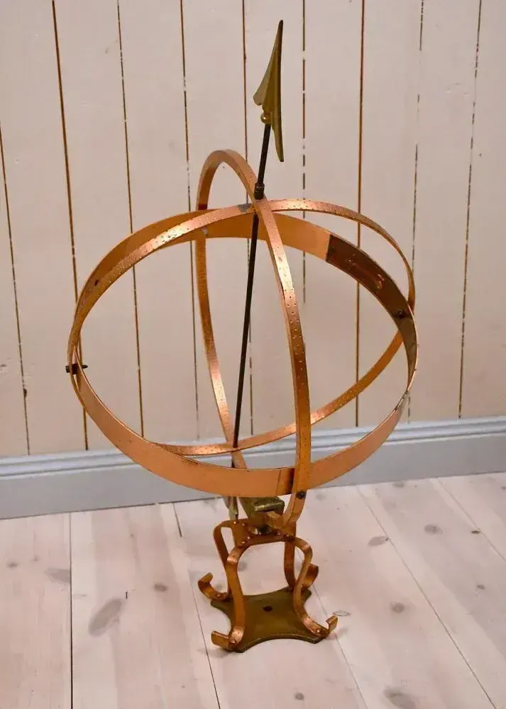 Large Swedish Wrought Iron, Brass And Copper Garden Sundial, 1960s photo Garden Decor